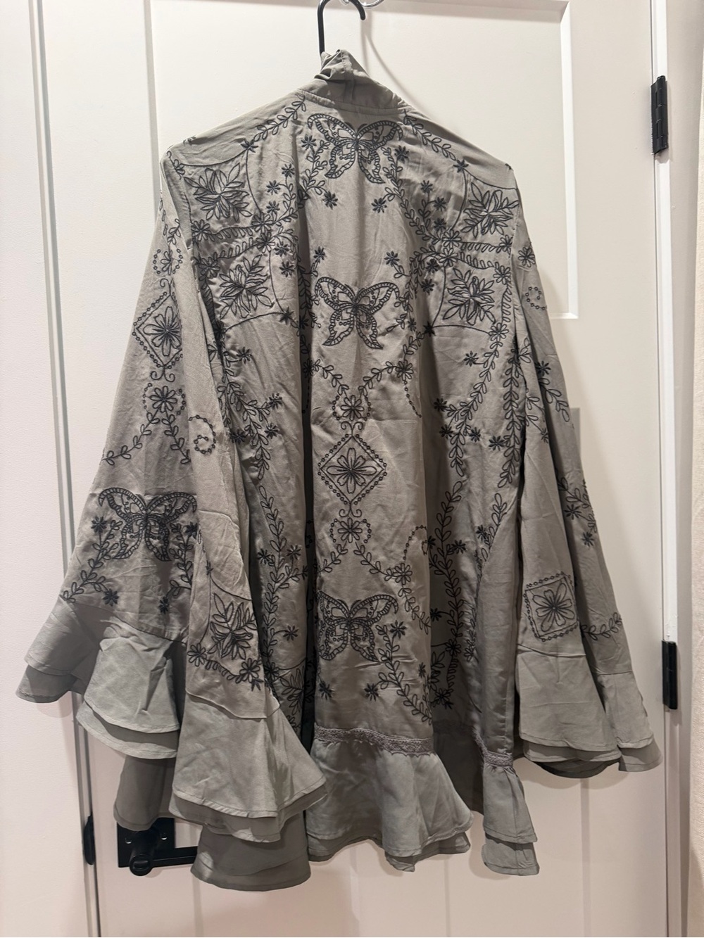 Free People Taupe Floral-Embroidered trumpet sleeve ruffle Dress - Picture 8 of 11